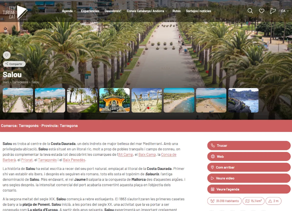 Fitxa del municipi de Salou al portal femturisme.cat